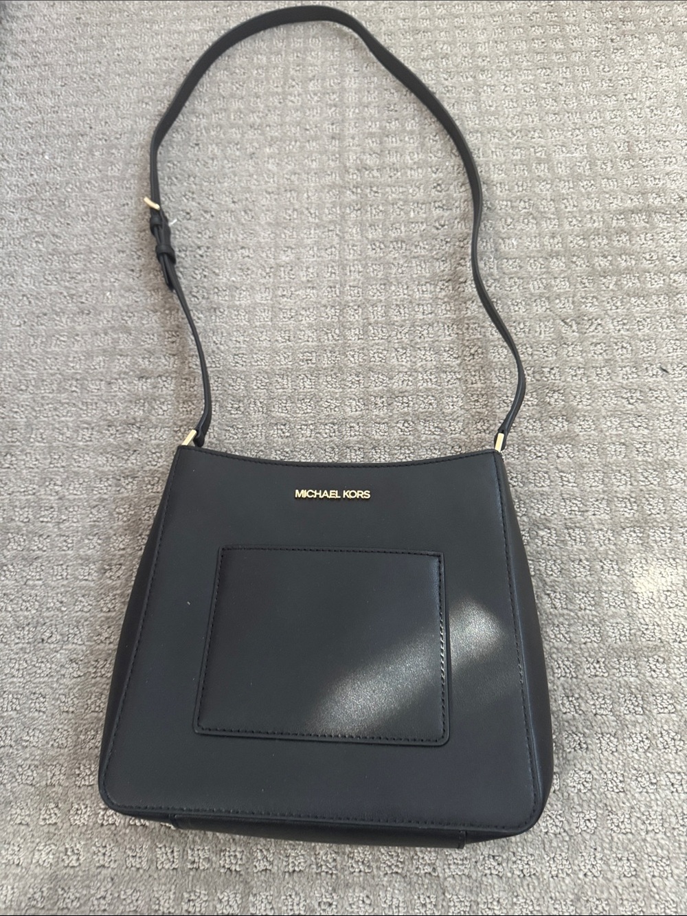 Michael Kors Black Leather Crossbody Shoulder Bag with Front Pocket